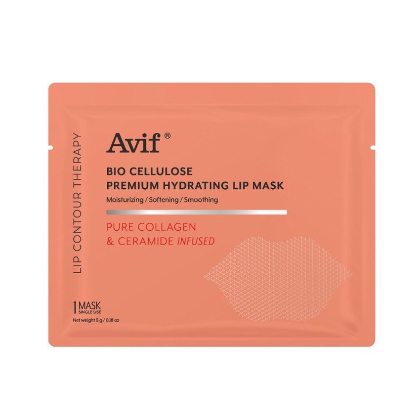 Mặt nạ môi collagen tươi dưỡng môi AVIF Bio Cellulose Premium Hydrating Lip Sleeping Mask 5g cấp ẩm làm hồng chống nẻ