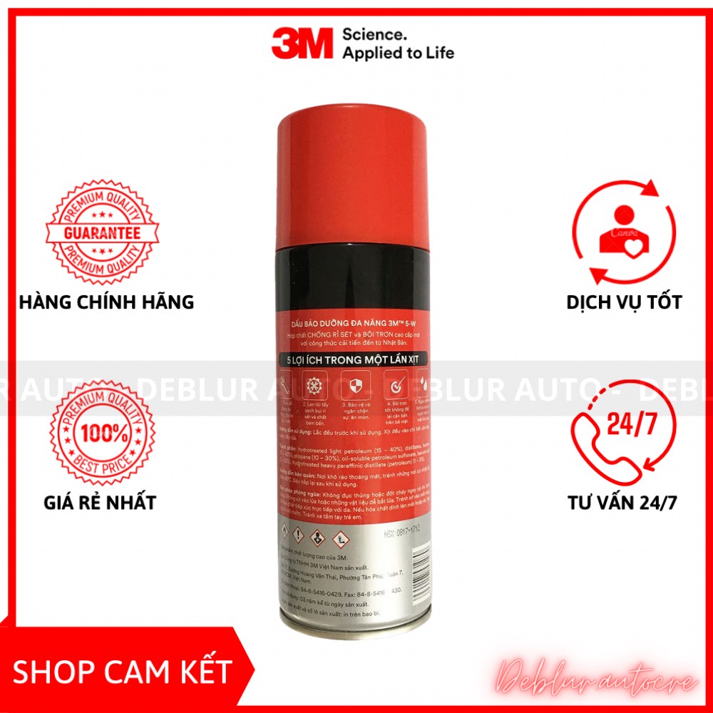 Chai xịt chống rỉ sét, tẩy rỉ sét 3M 5W; dung dịch tẩy rửa bôi trơn chống gỉ; vệ sinh sên xe máy (310g/170g)
