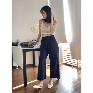 Quần tây linen cam đất/navy - Mé Hè