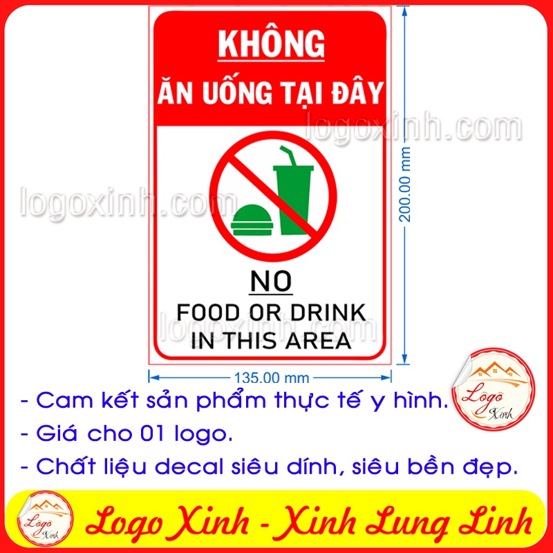 LOGO STICKER TEM DÁN KHÔNG ĂN UỐNG TẠI ĐÂY - KHÔNG SỬ DỤNG ĐỒ ĂN THỨC UỐNG NƠI QUY ĐỊNH - NO DRINK OR FOOF IN THIS AREA