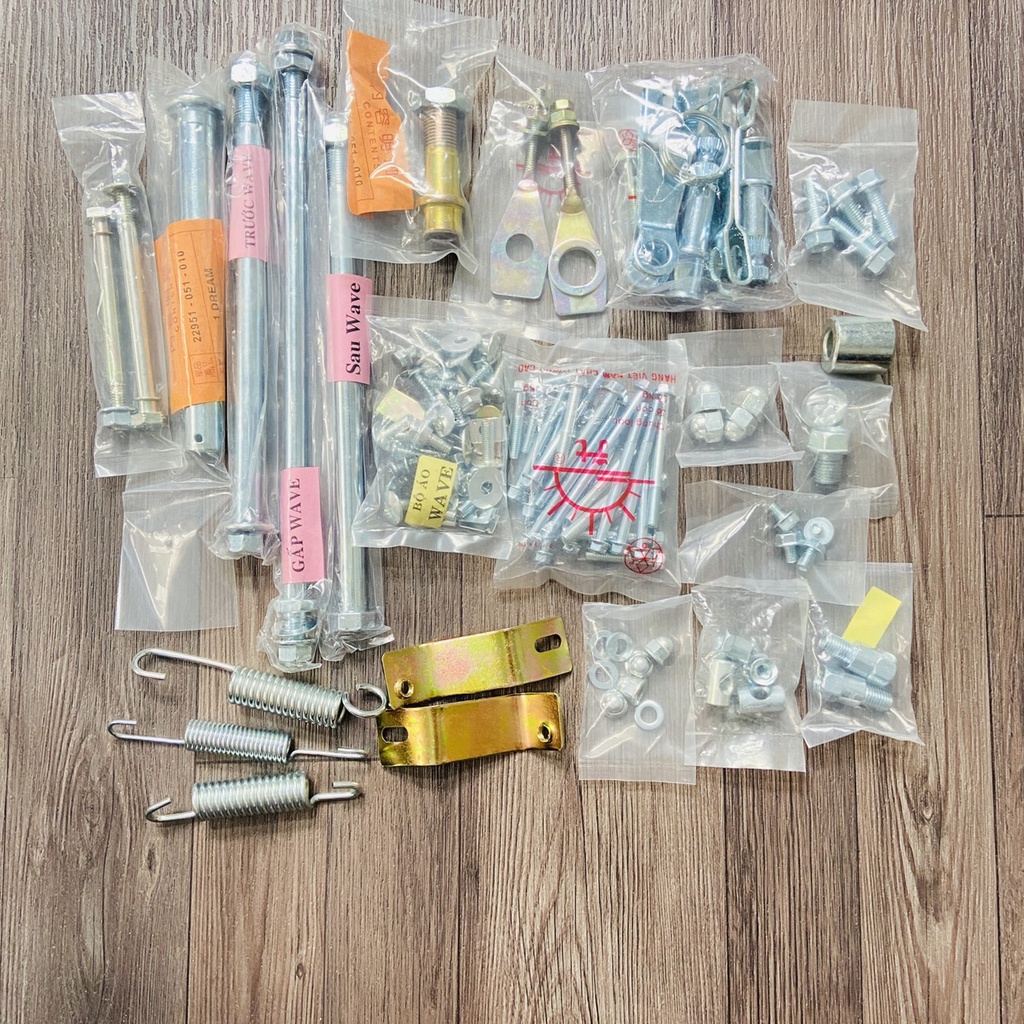 Trọn bộ ốc, cốt, lò xo, pát gắn dàn khung xe WavE, các loại chi tiết ốc từ A đến Z sử dụng cho xe Wave,như ZIN theo xe
