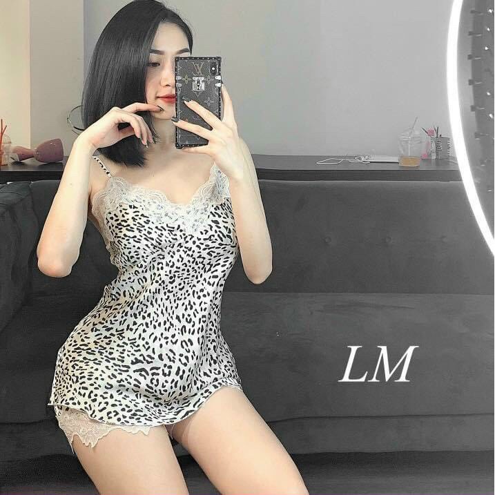 Bộ ngủ lụa ren da báo - Có đệm ngực Havana FB04
