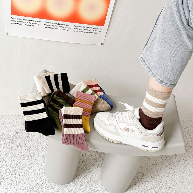 Vớ WAFNHA D574 họa tiết kẻ sọc màu trơn sáng tạo thời trang cho nữ