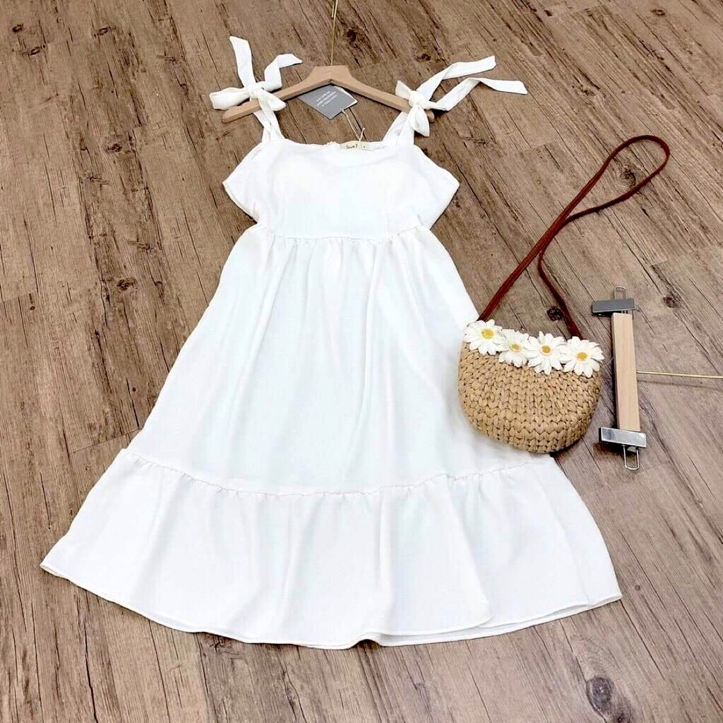 Váy Trắng Đuôi Cá Phối Nơ PEONYB Nữ [FREESHIP] 🌸 Đầm dự tiệc babydoll dáng xòe 3 tầng, 2 dây bánh bèo tiểu thư Ulzzang 🌸 | BigBuy360 - bigbuy360.vn