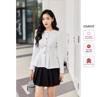 Áo sơ mi nữ dài tay cổ tròn 92WEAR, thiết kế dáng peplum thanh lịch, chất liệu cao cấp ASA1919
