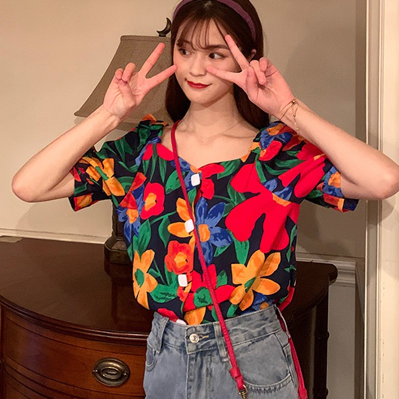 Áo Kiểu Tay Ngắn Hoạ Tiết In Thiết Kế Dáng Rộng Che Khuyết Điểm | BigBuy360 - bigbuy360.vn