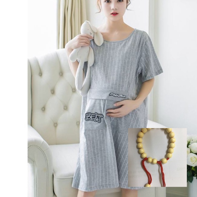 Đầm, Váy bầu sau sinh cotton có thiết kế cho con bú