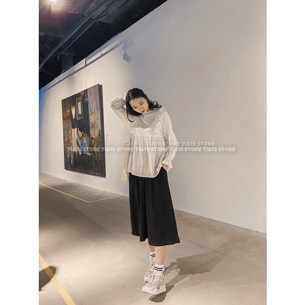 Chân váy đũi ulzzang dài Tia19. Chân váy xòe dáng dài ( ẢNH THẬT)