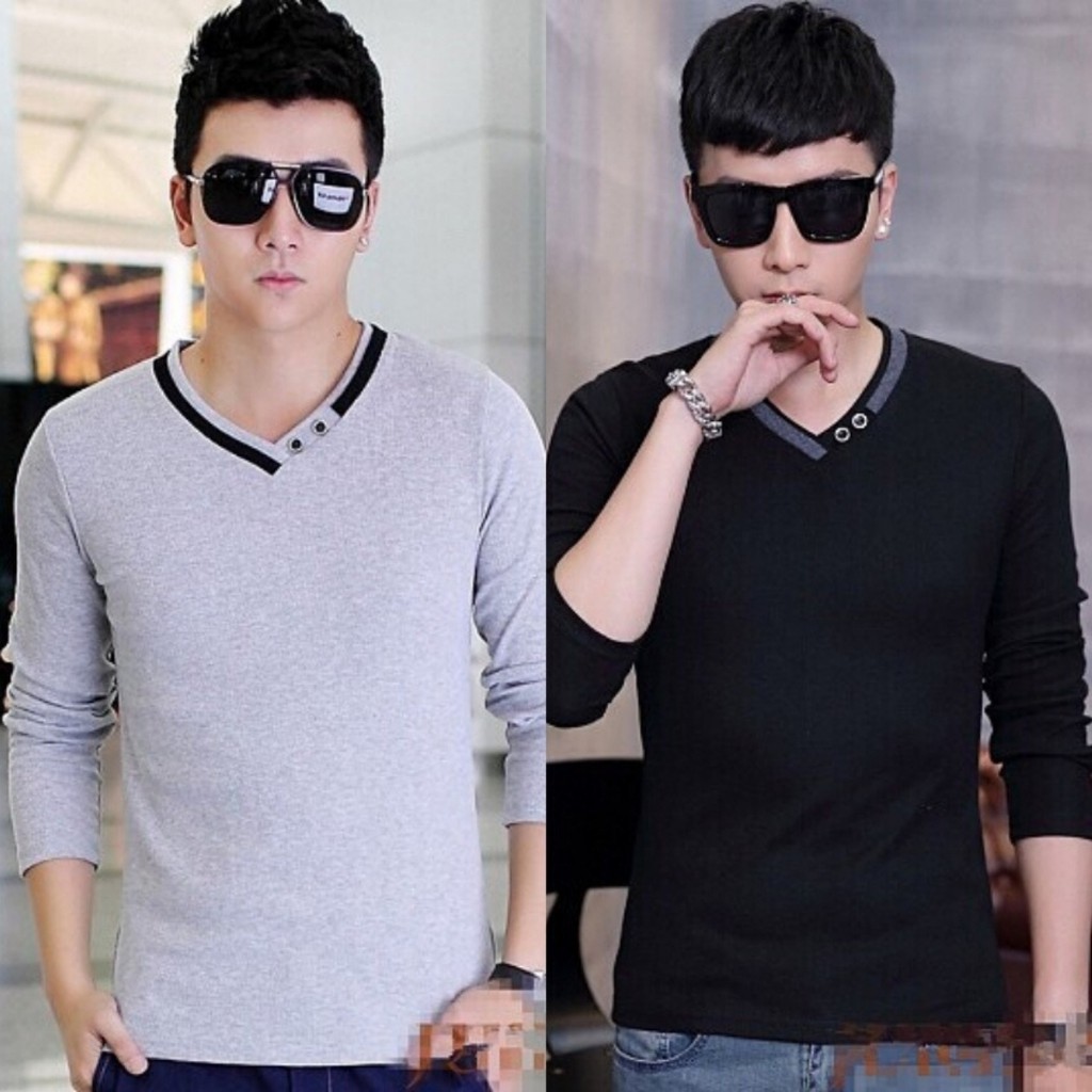 [Giá Sập Sàn] Áo thun nam dài tay cổ tim phong cách thời trang hàn quốc -A010 | BigBuy360 - bigbuy360.vn