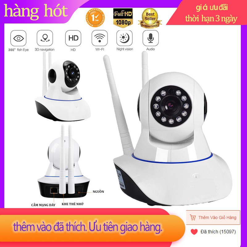 Camera giám sát 1080P HD IP Camera wifi màn hình từ xa tầm nhìn ban đêm xoay 360 độ