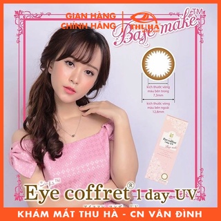(01 Mắt) Kính Áp Tròng 1 Ngày SEED màu NÂU NHẠT có độ cận (Lens Eye Coffret 1 Day UV BASE MAKE)  (CHÍNH HÃNG)