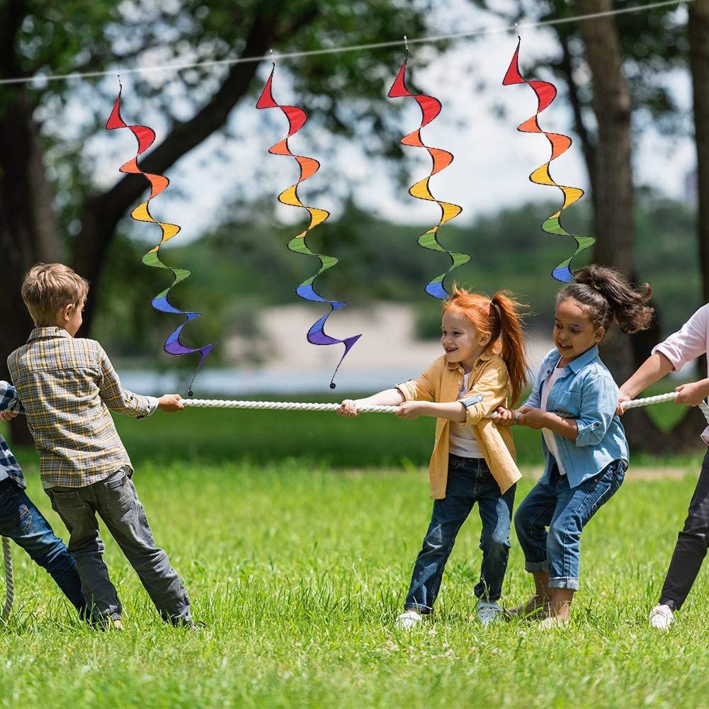 LUCKY 57 inches Foldable Rainbow Curlie 3D Wind Twister Wind Spinner Yard Art Colorful Hanging Wind Chime Indoor Decorations Outdoor Decor Bird Scarer