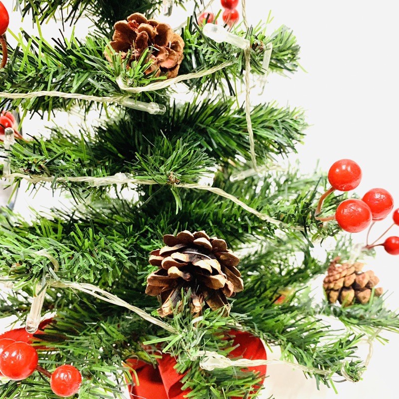 Cây thông Noel xanh trang trí để bàn có đèn led cao 40cm và 60cm