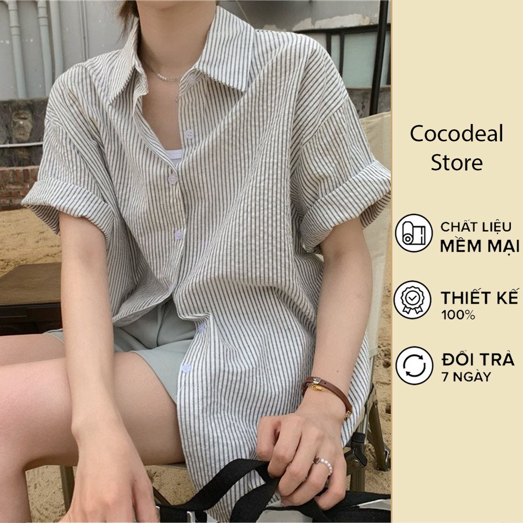 Áo Sơ Mi Cộc Tay Kẻ Hàn Quốc, Freesize Dưới 60Kg, Hàng Loại 1, Có Quà Tặng Kèm