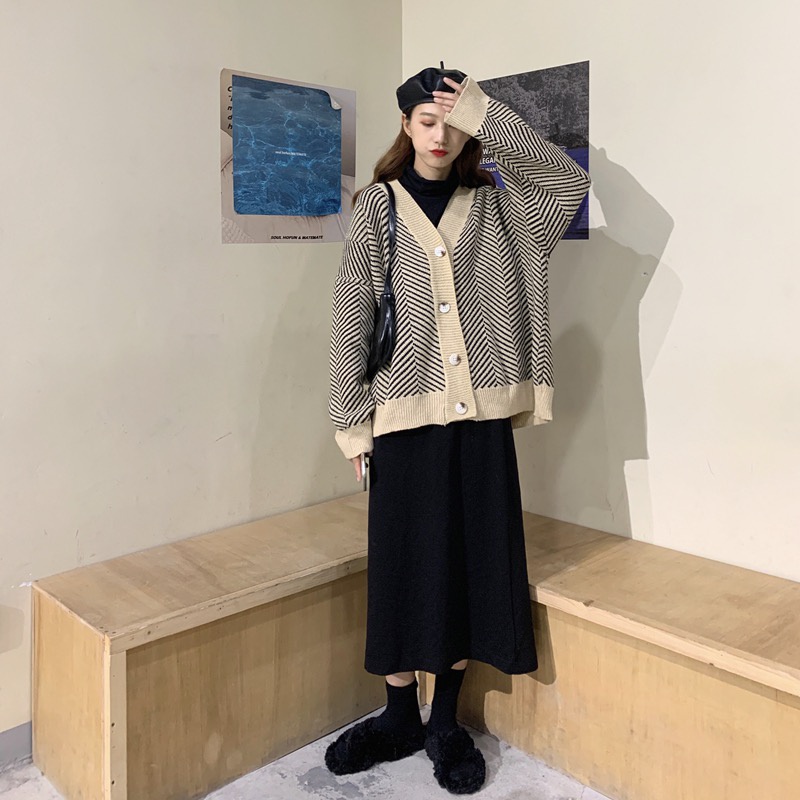 Áo cadigan len dày tay dài dệt kim , áo khoác nữ from rộng cadigan len Quảng Châu cao cấp ( có hai màu siêu hót)YANSOO