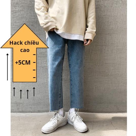 Quần Jean Baggy Nam Ống Rộng Cắt Gấu Màu Xanh Đậm Unisex Vải Không Phai Màu-B03 !