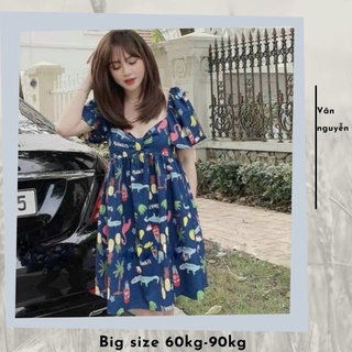 Đầm babydoll big size họa tiết từ 60kg-90kg