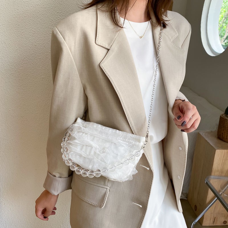 Túi đeo vai phối ren và ngọc trai nhân tạo xinh xắn phong cách Retro 2021