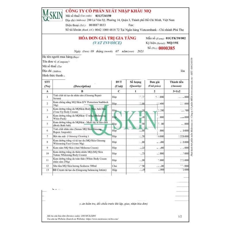 Kem face Retinol 0.5% và B5 MQSKIN chính hãng