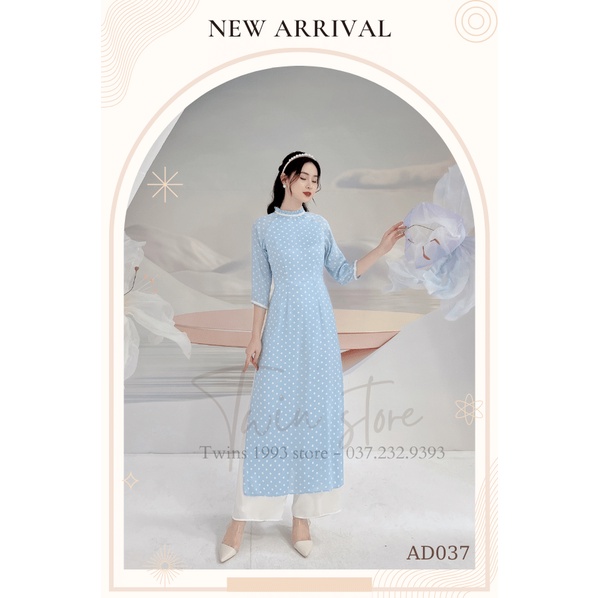 Áo dài nữ dáng ôm KÈM QUẦN - TWINS STORE họa tiết chấm bi, chất lụa - AD037
