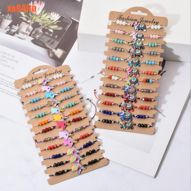Set 12 Vòng Tay Bện Dây Đính Hạt Pha Lê Hình Động Vật Cho Nữ