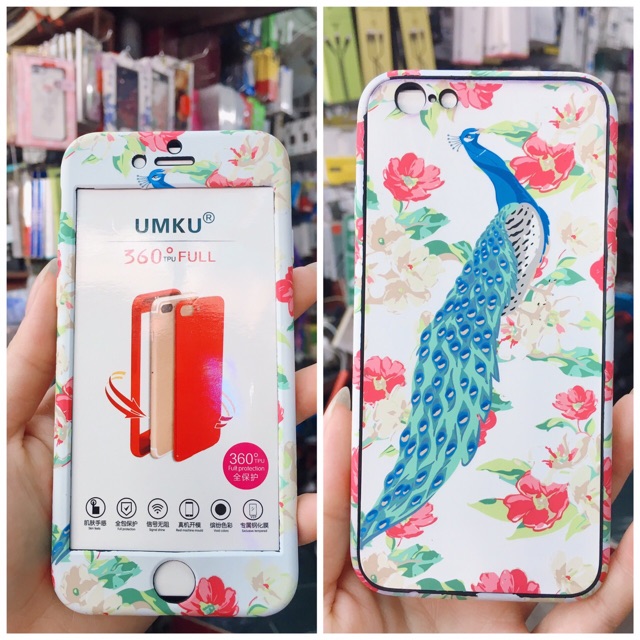 🌟SIÊU ĐẸP 🌟 Ốp umku 2 mặt dẻo in hoa vân sần kèm kính iphone 6 / 6s / 7 /8 plus / 6+/6s+/7+/ 8+