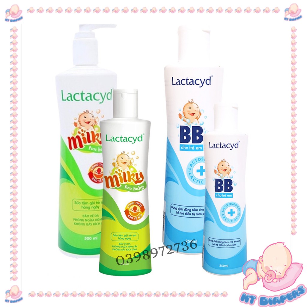 [Hàng Công Ty] Sữa Tắm Gội LACTACYD MILKY/BB 250ml-500ml - Sữa Tắm Cho Bé, Sữa Tắm Sơ Sinh - HT Baby