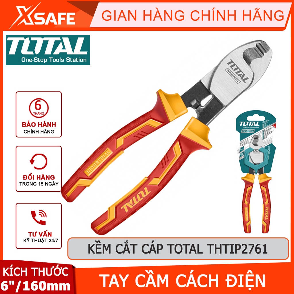 Kìm cắt cáp cách điện TOTAL THTIP2761 Kềm cách điện 6 inch/160mm, đầu kềm được mạ đen, đánh bóng cứng cáp, bền bỉ