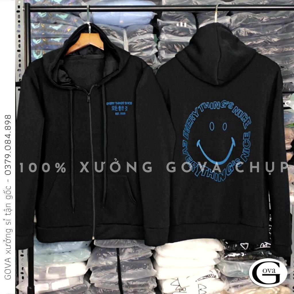Áo khoác nỉ Hoodie MẶT CƯỜI Dây Kéo form rộng áo nỉ bông nữ Unisex AKN4 GOVA