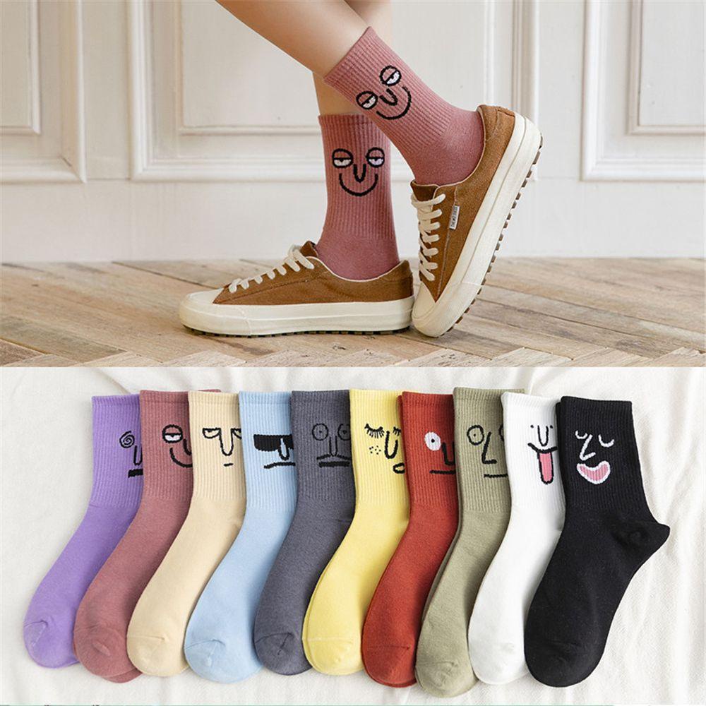 ME Tất MàU Đen TrắNg In HìNh CảM Xúc Vui NhộN