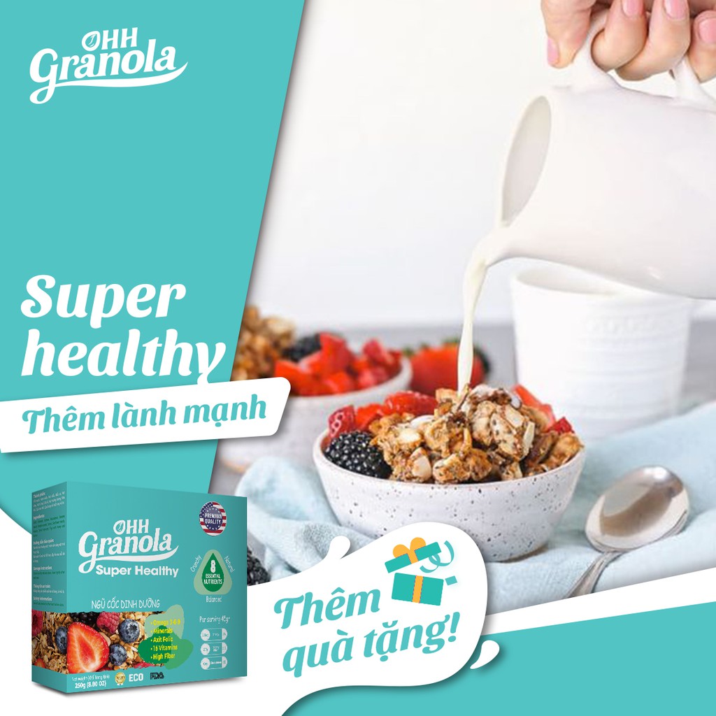 Combo 2 Ngũ Cốc Ăn Sáng - Xế - Tối Giảm Cân Ohh Granola dòng Healthy + Nutty (250 g/ hộp), từ hạt óc chó, mắc ca