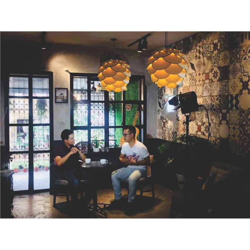 Đèn gỗ thả trần kiến trúc hình quả thông- đèn trang trí nội thất cửa hàng