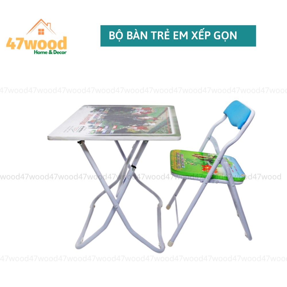 Bộ bàn ghế trẻ em xếp gọn phù hợp bé 3 - 10 tuổi 47wood