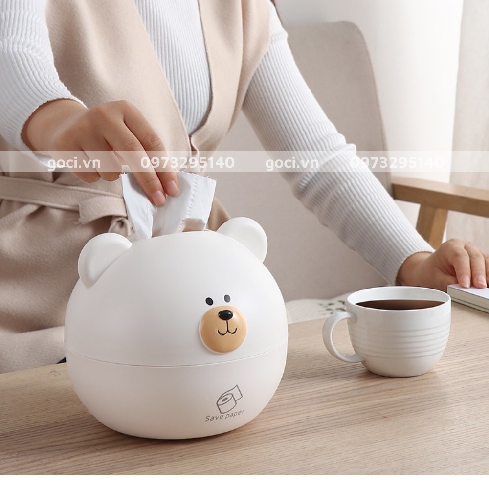 Hộp đựng khăn giấy cuộn để bàn sang trọng hình gấu cute dễ thương cao cấp