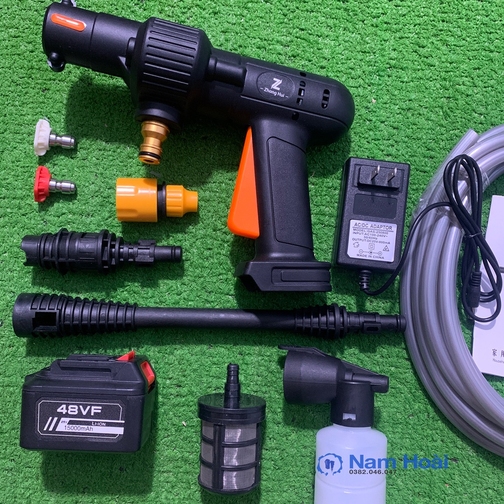 Máy rửa xe, vệ sinh, tưới hoa cầm tay dùng pin Zhong Hui 25 V,Áp lực mạnh, pin sạc bền bỉ, dễ sử dụng, 3 chế độ phun rửa