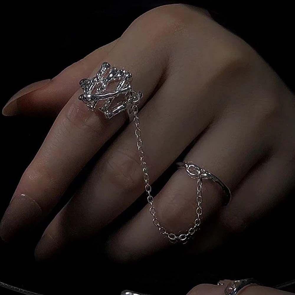 Nhẫn Tua Rua Hình Núi Lửa Phong Cách Punk Cá Tính Dành Cho Nữ|Nhẫn Hở Phối Dây Xích Kim Loại Nhiều Màu Sắc Cá Tính