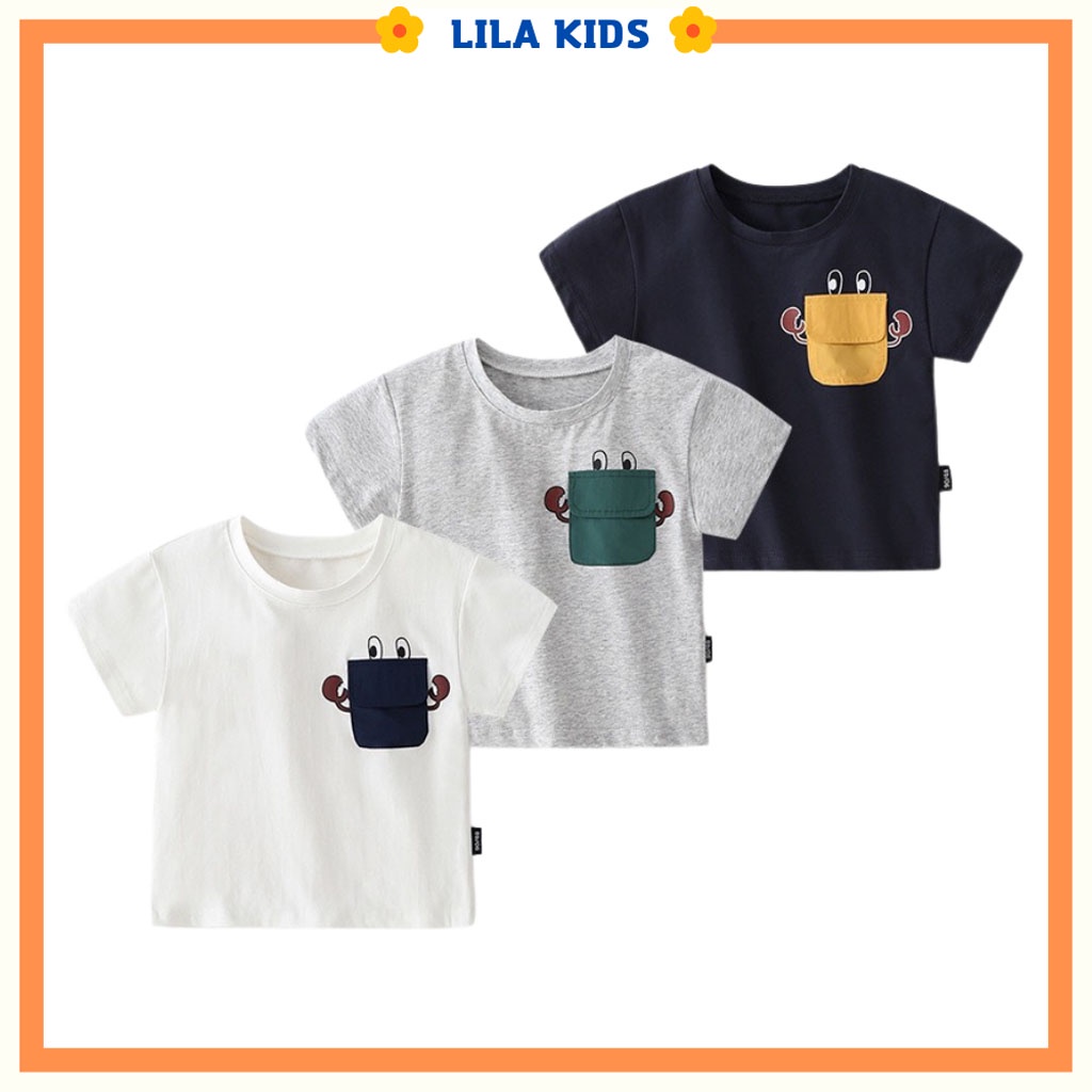 Áo thun bé trai LILA KIDS, Áo thun cho bé có túi trước ngực chất cotton cao cấp