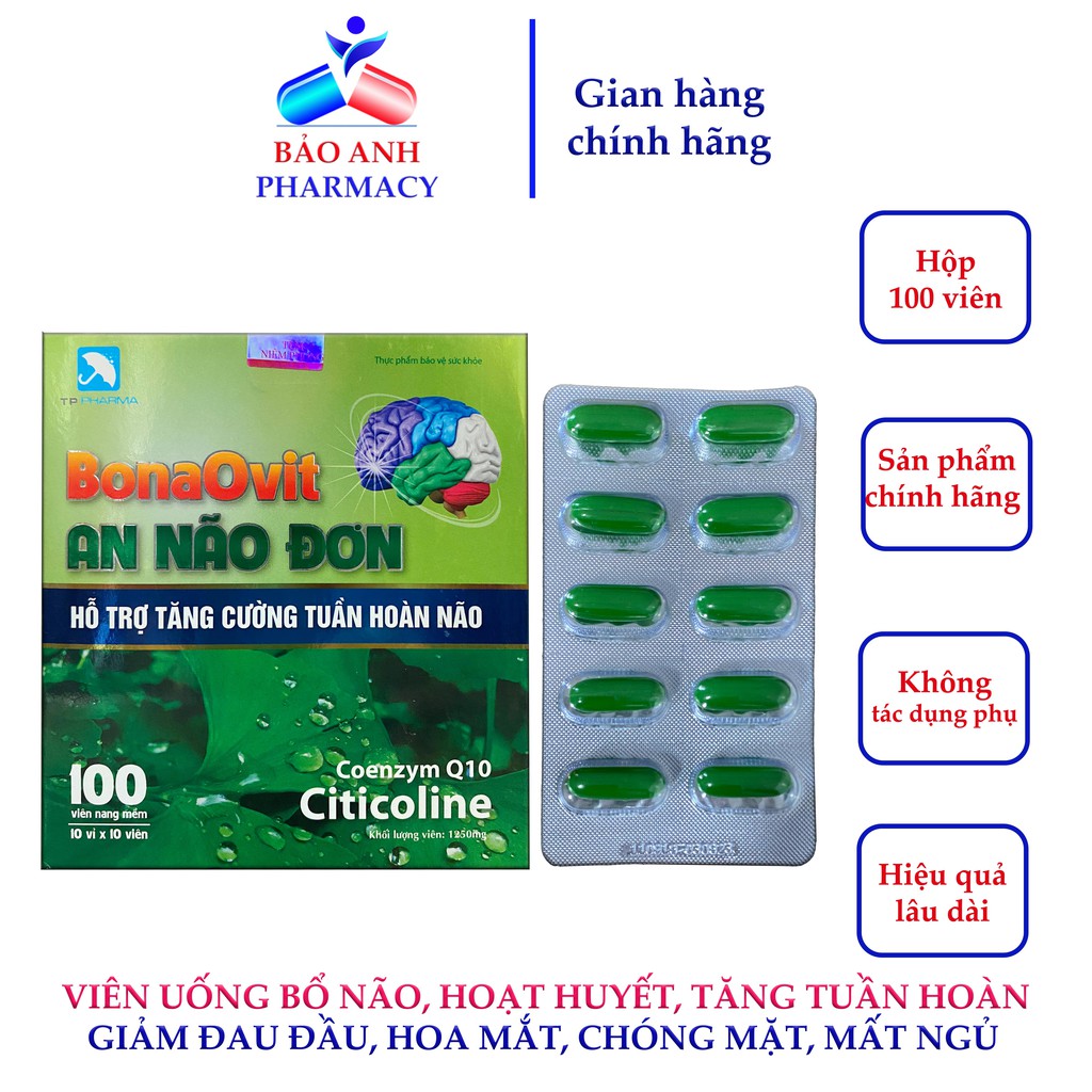 Viên bổ não chứa ginkgo, đinh lăng, dầu cá giúp hoạt huyết, tăng tuần hoàn não, giảm đau đầu, mất ngủ AN NÃO ĐƠN Hộp100v