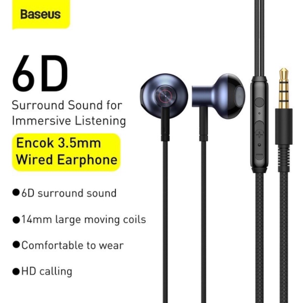 ✔BH 12 THÁNG✔Tai Nghe Nhét Tai Baseus H19 Âm Thanh Nổi 6D Và Mic Cho Điện Thoại Có Dây 3.5mm