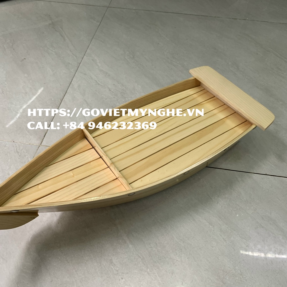 Khay gỗ sushi trang trí món ăn hải sản trang trí sushi trang trí sashimi thuyền gỗ sushi cho nhà hàng Nhật - Dài 48cm