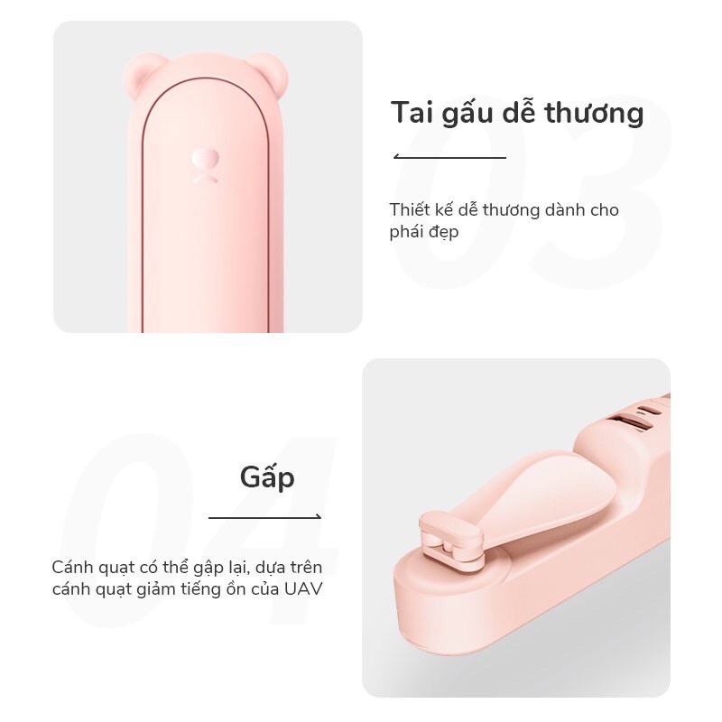 JISULIFE Quạt cầm tay mini đầu USB đa năng 4800MAH