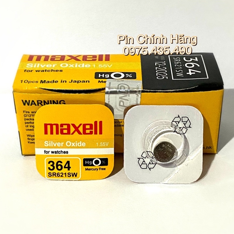 Maxell 364 Pila Batteria Orologio Mercury Free Silver Oxide SR621SW Japan 1.55V 