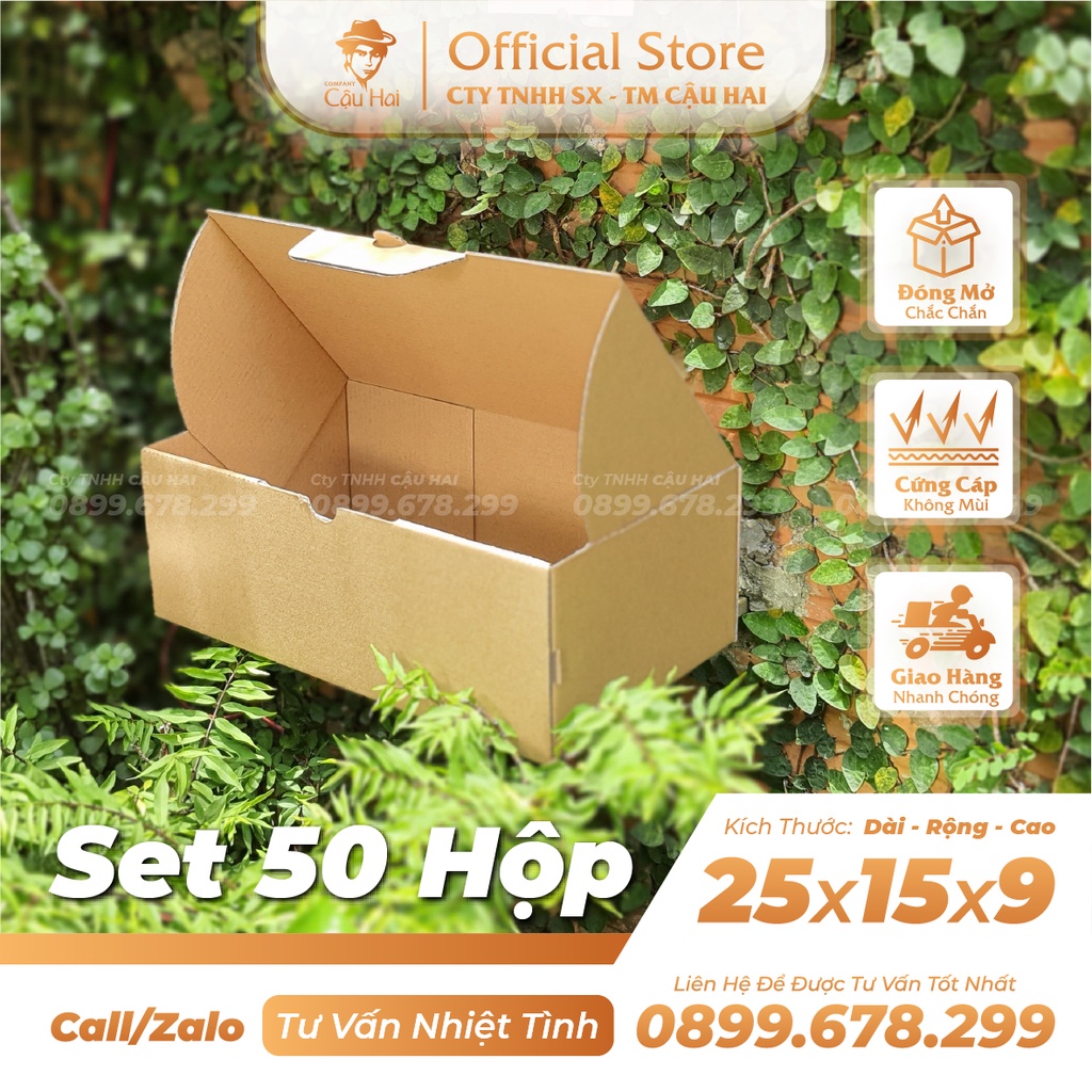Set 50 Hộp carton nắp GẬP 25x15x9