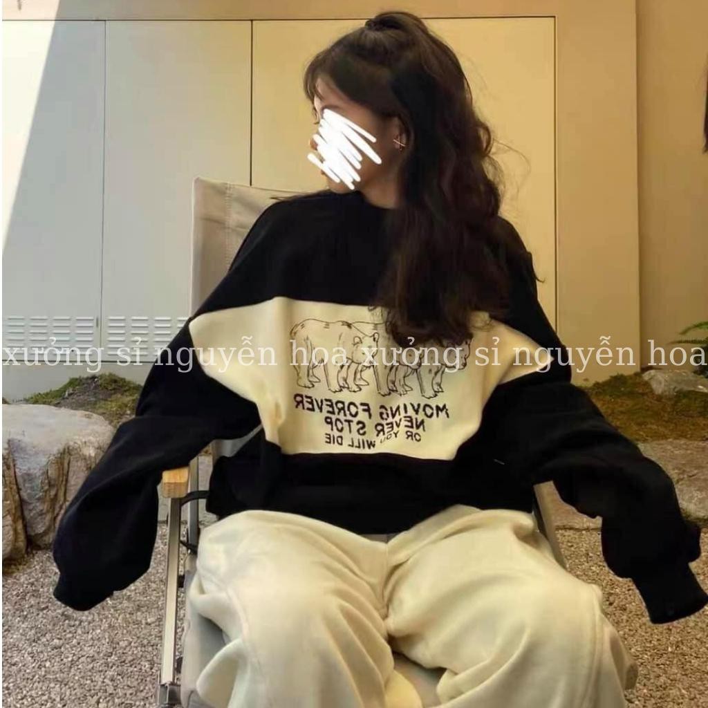 Bộ nỉ thu đông áo nỉ phối dài tay form rộng in hình 3 con gấu kèm quần suông nhung tăm dáng rộng Xưởng Sỉ Nguyễn Hoa