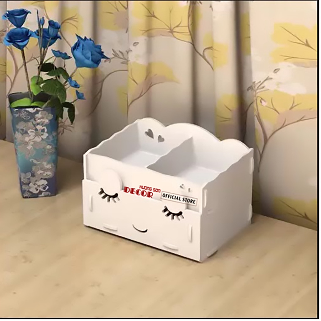 Kệ đựng mỹ phẩm mini 2 tầng gỗ Fomex PVC cao cấp họa tiết mắt mèo đáng yêu