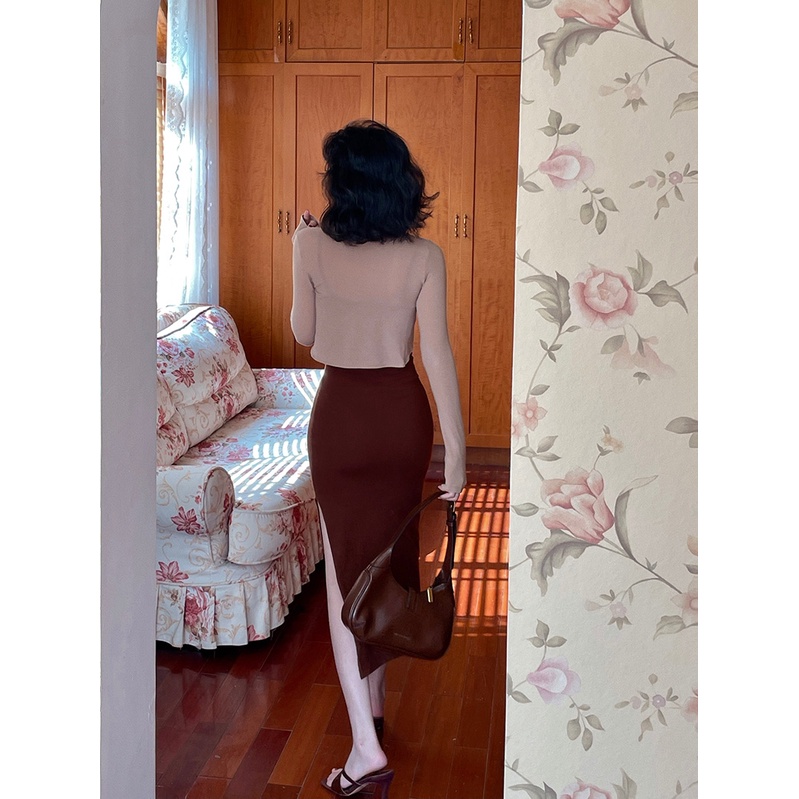 Set Áo Khoác Mỏng + Váy 2 Dây Body Xẻ Hông Sling Dress Style Retro Cho Nữ