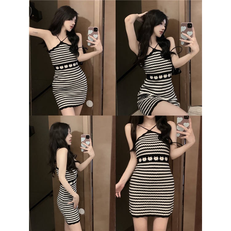 Đầm Dệt Kim Hai Dây Dáng Ôm Họa Tiết Hoa Cúc Nhỏ Thời Trang Phong Cách Hàn Quốc Cho Nữ