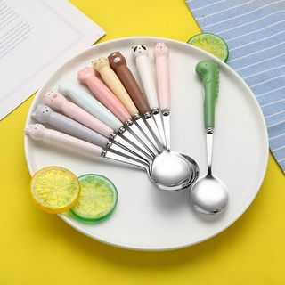  Muỗng thìa inox cán sứ hình thú dễ thương,Muỗng nĩa bằng thép không gỉ Muỗng hình động vật đáng yêu thìa inox ăn cơm dặm cho bé cute 