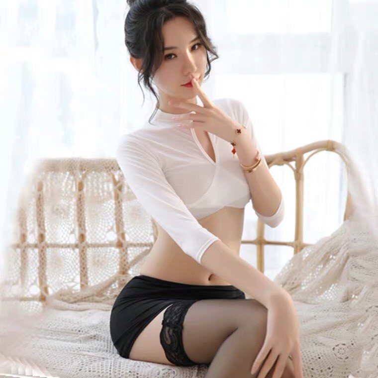 Đồ ngủ sexy cosplay nữ thư ký croptop gợi cảm quyến rũ + quần chip G string 1012