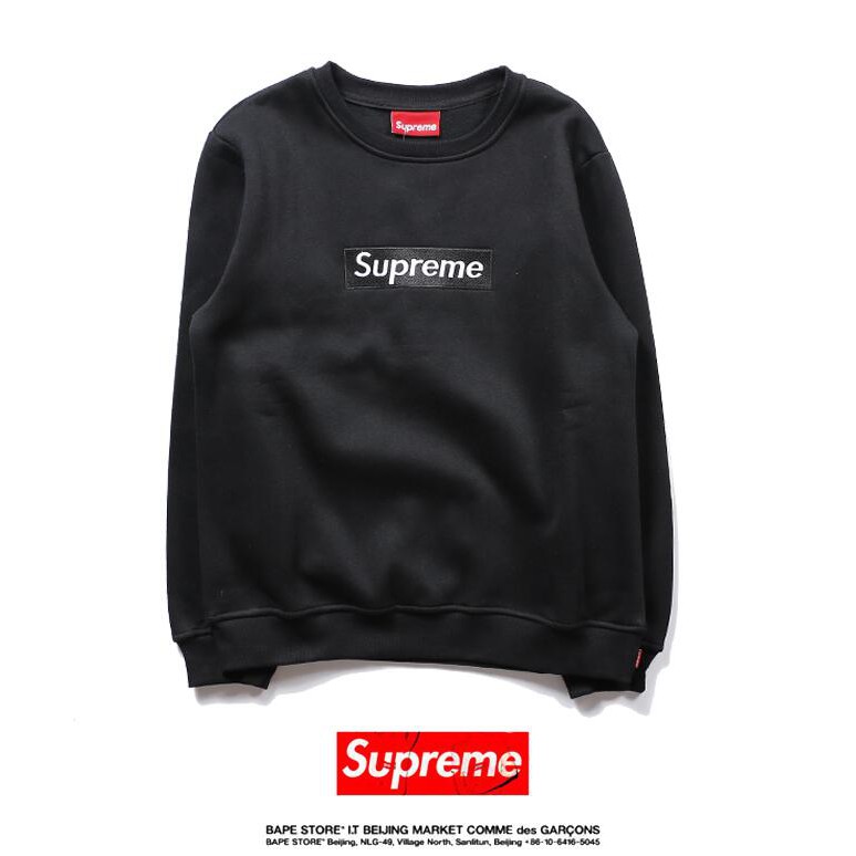 Áo Sweater Vải Cotton Cổ Tròn Thêu Chữ Supreme Thời Trang Cho Nam Nữ